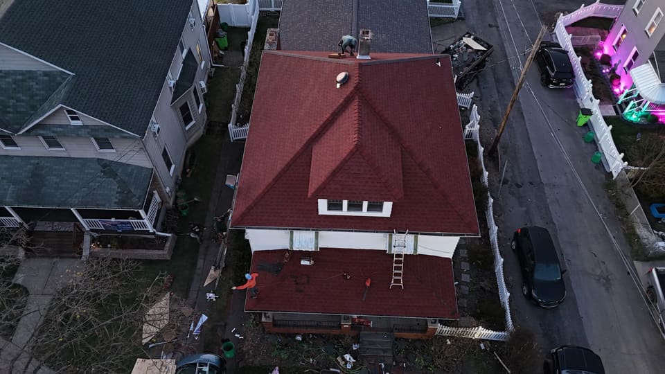 The finished roof from above the street